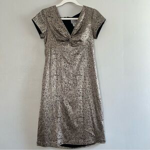 Adrianna‎ Papell 100% Silk Cocktail / Evening Beaded Floral Taupe Midi Dress 6